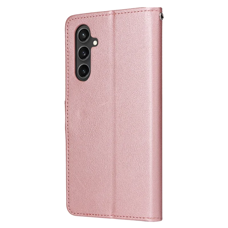 For Samsung Galaxy S26 FE Case PU Leather Wallet Stand Phone Cover with Wrist Strap - Rose Gold