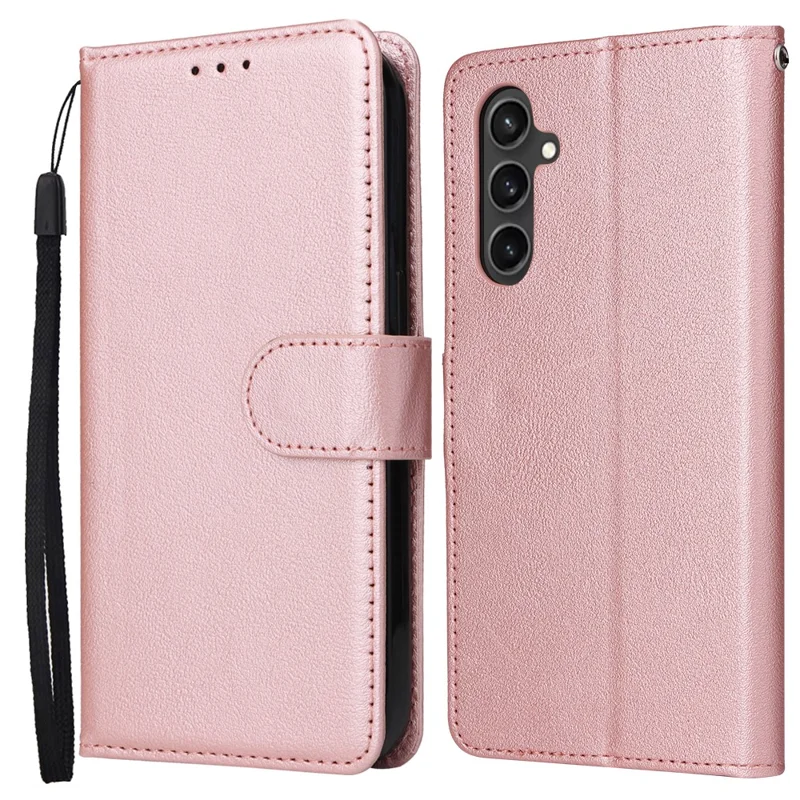 For Samsung Galaxy S26 FE Case PU Leather Wallet Stand Phone Cover with Wrist Strap - Rose Gold