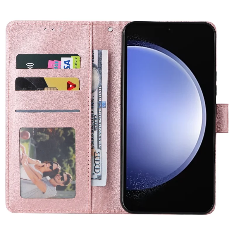 For Samsung Galaxy S26 FE Case PU Leather Wallet Stand Phone Cover with Wrist Strap - Rose Gold
