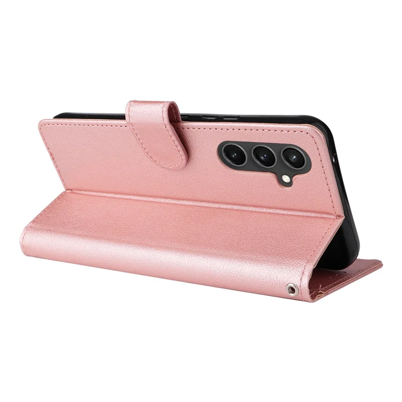 For Samsung Galaxy S26 FE Case PU Leather Wallet Stand Phone Cover with Wrist Strap - Rose Gold