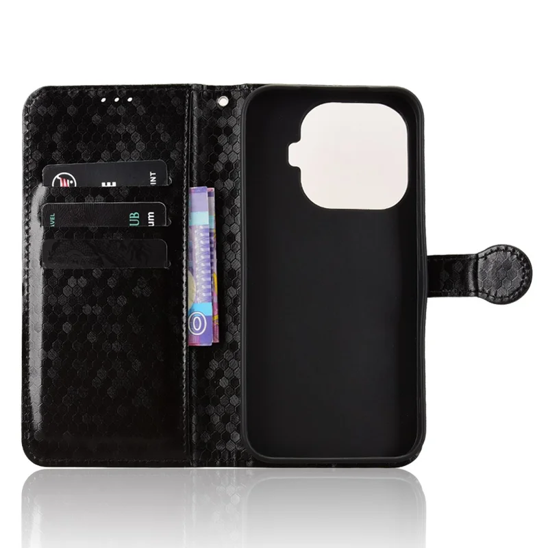 For Xiaomi 17T Pro Wallet Case Dot Pattern Imprint PU Leather Phone Cover with Wrist Strap - Black