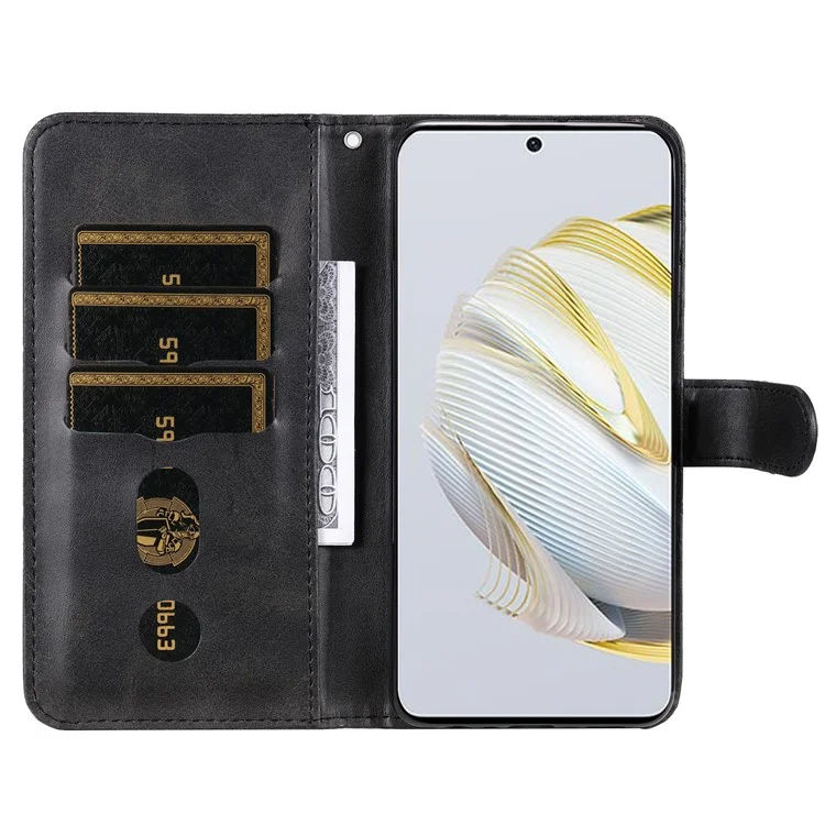 Calf Texture PU Leather Phone Case for Huawei nova 10 SE 4G, Zipper Pocket Stand Wallet Full Protection Cover - Black