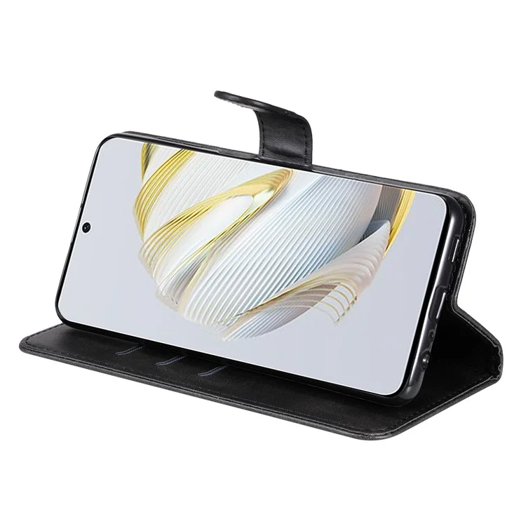 Calf Texture PU Leather Phone Case for Huawei nova 10 SE 4G, Zipper Pocket Stand Wallet Full Protection Cover - Black