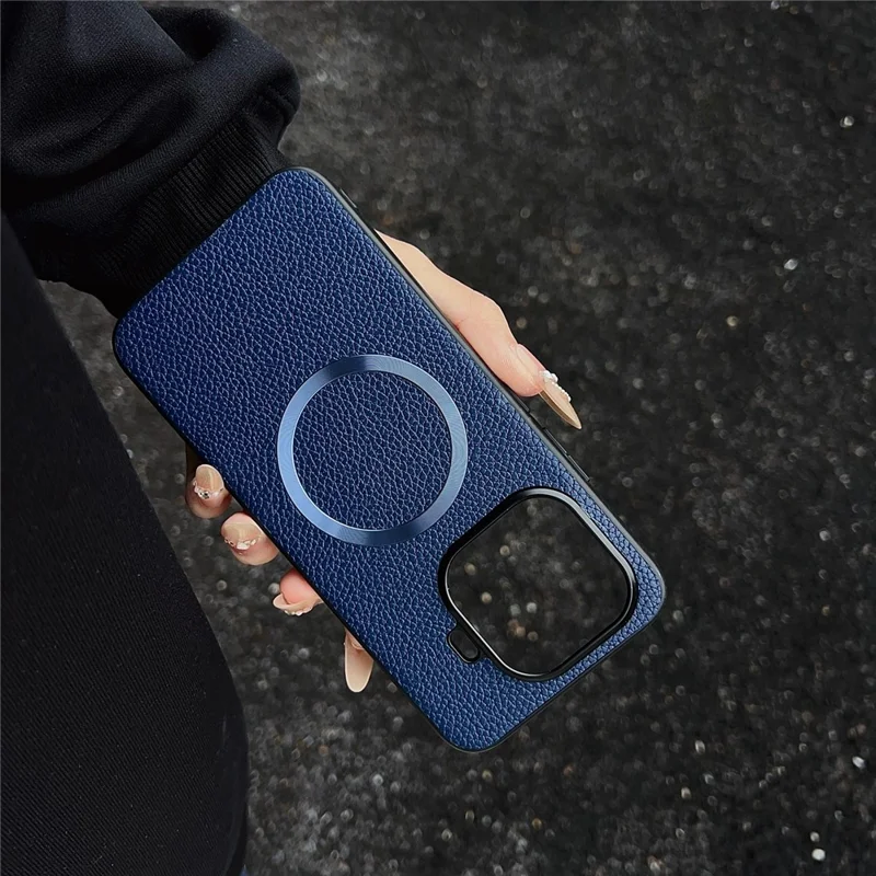 Coque magnétique pour Xiaomi 17T Pro, texture en cuir synthétique PU aspect litchi + coque arrière en TPU - Noir