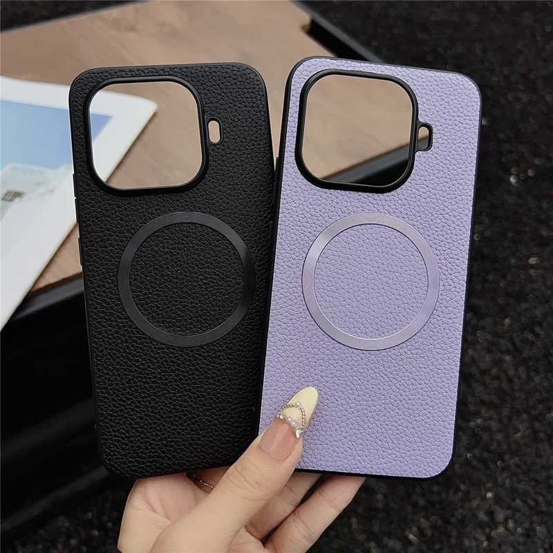 Coque magnétique pour Xiaomi 17T Pro, texture en cuir synthétique PU aspect litchi + coque arrière en TPU - Noir