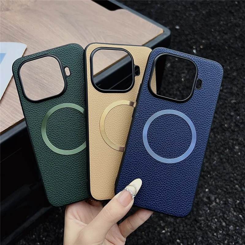 Coque magnétique pour Xiaomi 17T Pro, texture en cuir synthétique PU aspect litchi + coque arrière en TPU - Noir
