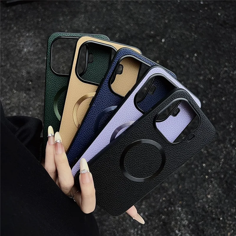 Coque magnétique pour Xiaomi 17T Pro, texture en cuir synthétique PU aspect litchi + coque arrière en TPU - Noir