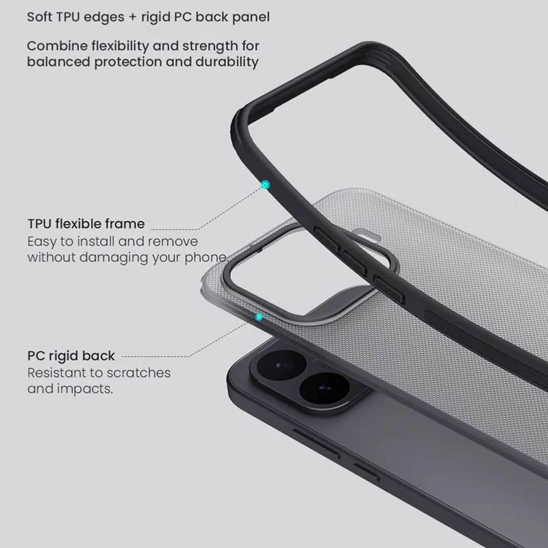 NILLKIN Frosted Shield Pro til Xiaomi 17T, taskase i mat PC + TPU - Transparent sort