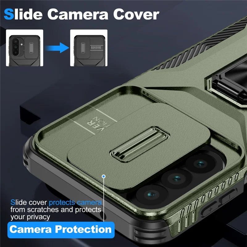 For Samsung Galaxy A27 Case Camshield Kickstand TPU + PC Anti-Slip Phone Cover - Green