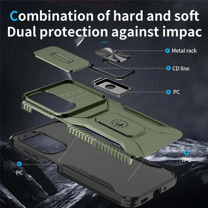For Samsung Galaxy A27 Case Camshield Kickstand TPU + PC Anti-Slip Phone Cover - Green