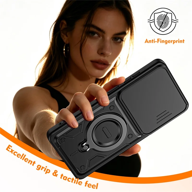 Funda para Samsung Galaxy S26 Ultra con cubierta deslizable para lente, soporte giratorio 360°, resistente a impactos TPU + PC - Rojo