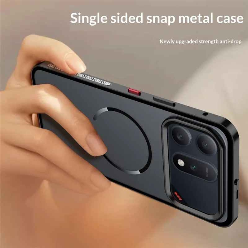 For Honor Win Turbo 5G Magnetic Case Aluminium Alloy PC Matte Phone Cover Pop-Up Snap Lock - Black