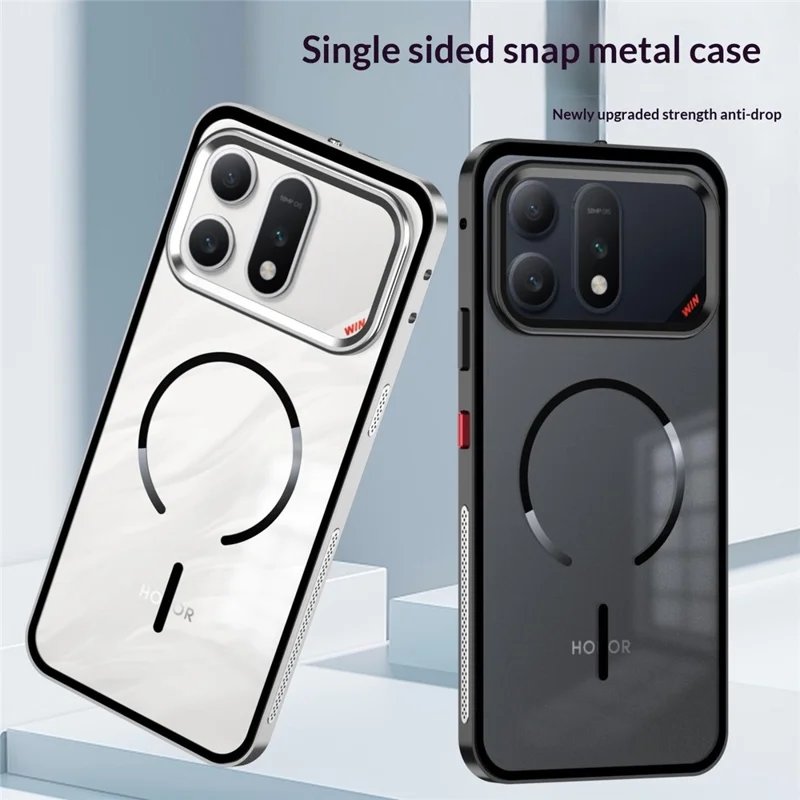 For Honor Win Turbo 5G Magnetic Case Aluminium Alloy PC Matte Phone Cover Pop-Up Snap Lock - Black