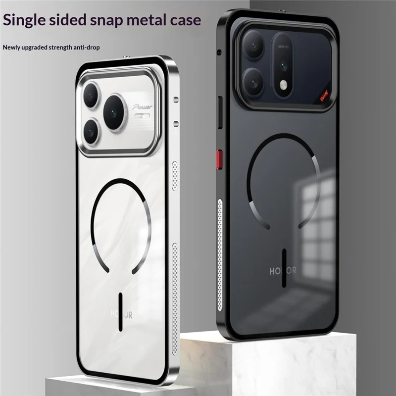 For Honor Win Turbo 5G Magnetic Case Aluminium Alloy PC Matte Phone Cover Pop-Up Snap Lock - Black