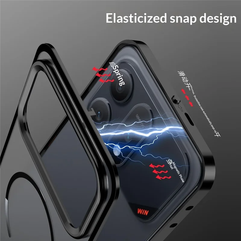 For Honor Win Turbo 5G Magnetic Case Aluminium Alloy PC Matte Phone Cover Pop-Up Snap Lock - Black