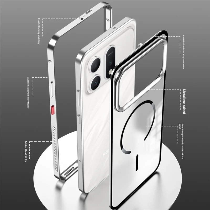 For Honor Win Turbo 5G Magnetic Case Aluminium Alloy PC Matte Phone Cover Pop-Up Snap Lock - Black
