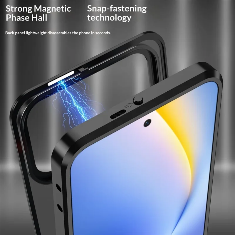 For Honor Win Turbo 5G Magnetic Case Aluminium Alloy PC Matte Phone Cover Pop-Up Snap Lock - Black