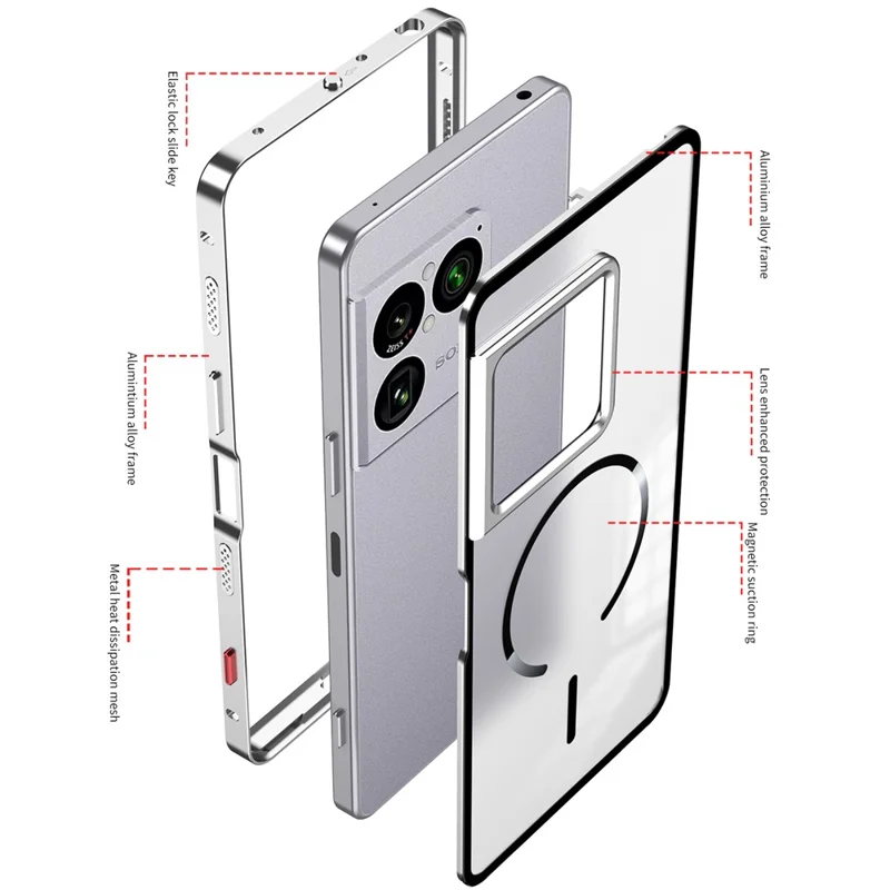 Étui magnétique pour Sony Xperia 1 VIII en alliage d'aluminium et PC mat, couvercle à dégagement rapide avec fermeture par clé - Noir