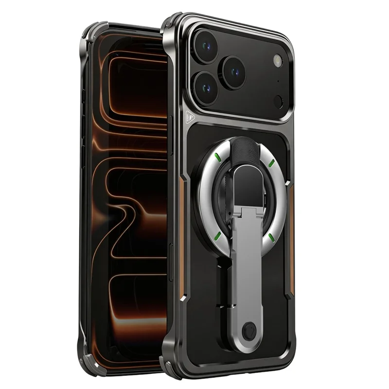 For iPhone 17 Pro Max Case with Magnetic Kickstand Titanium Metal Shockproof Armor Phone Cover - Black