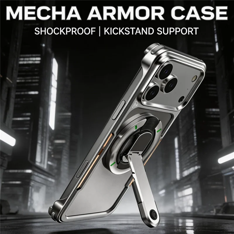 For iPhone 17 Pro Max Case with Magnetic Kickstand Titanium Metal Shockproof Armor Phone Cover - Black