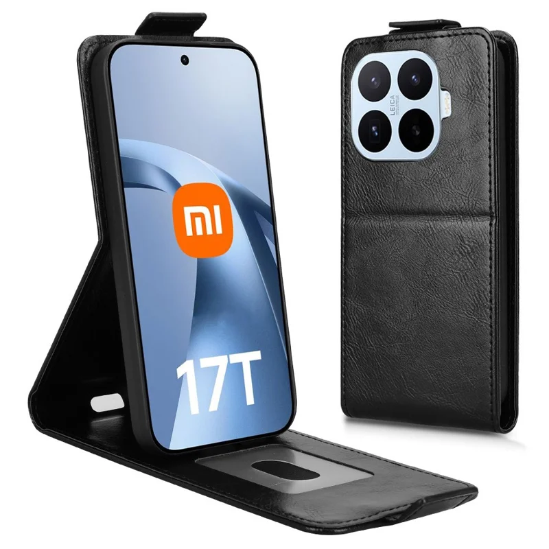For Xiaomi 17T Pro Stand Case Magnetic Clasp Vertical Flip Leather Phone Cover with Card Holder - Black
