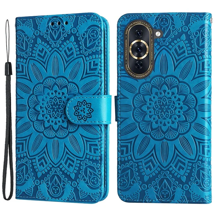 Para Huawei Nova 10 Pro 4G Sunflower Telephone Telephip Telephin Funda de Cuero Anti-scratch PU Cubierta Con Correa Para la Muñeca - Azul
