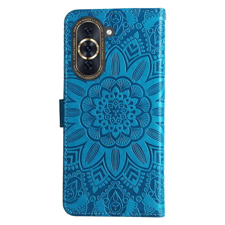 Para Huawei Nova 10 Pro 4G Sunflower Telephone Telephip Telephin Funda de Cuero Anti-scratch PU Cubierta Con Correa Para la Muñeca - Azul