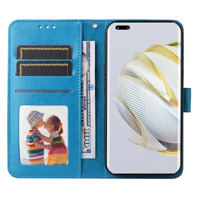 Para Huawei Nova 10 Pro 4G Sunflower Telephone Telephip Telephin Funda de Cuero Anti-scratch PU Cubierta Con Correa Para la Muñeca - Azul