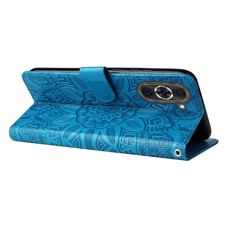 Para Huawei Nova 10 Pro 4G Sunflower Telephone Telephip Telephin Funda de Cuero Anti-scratch PU Cubierta Con Correa Para la Muñeca - Azul