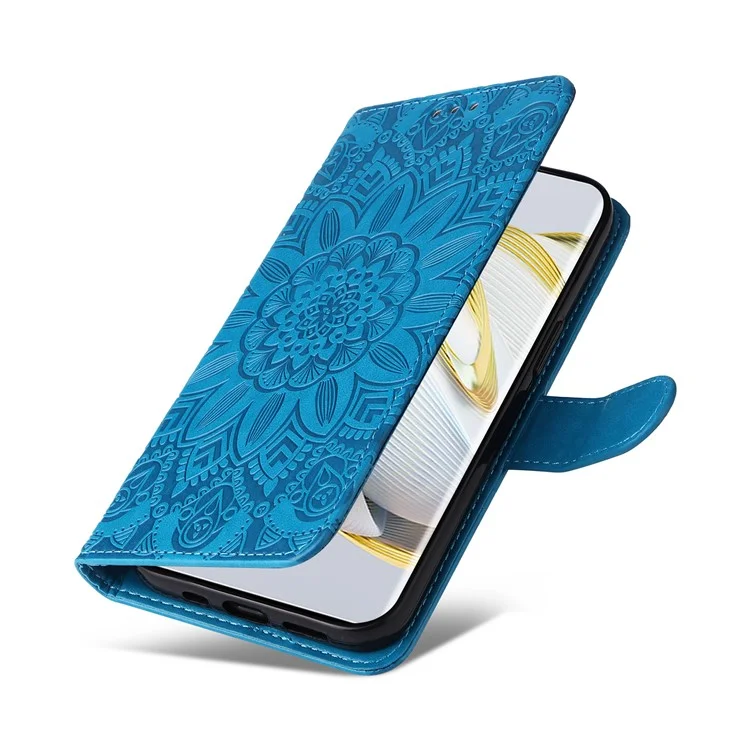 Para Huawei Nova 10 Pro 4G Sunflower Telephone Telephip Telephin Funda de Cuero Anti-scratch PU Cubierta Con Correa Para la Muñeca - Azul