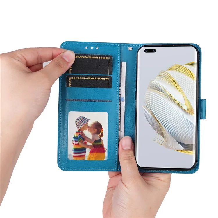 Para Huawei Nova 10 Pro 4G Sunflower Telephone Telephip Telephin Funda de Cuero Anti-scratch PU Cubierta Con Correa Para la Muñeca - Azul