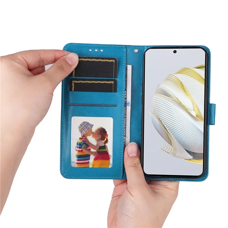 Para Huawei nova 10 SE 4G Funda de teléfono con estampado de girasol de cuero PU con soporte y cierre magnético - Azul