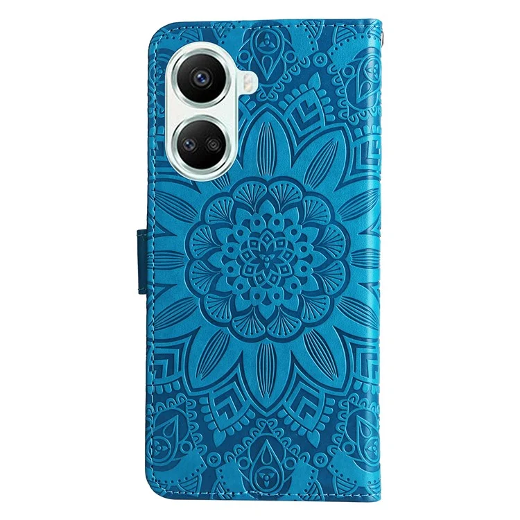 Para Huawei nova 10 SE 4G Funda de teléfono con estampado de girasol de cuero PU con soporte y cierre magnético - Azul