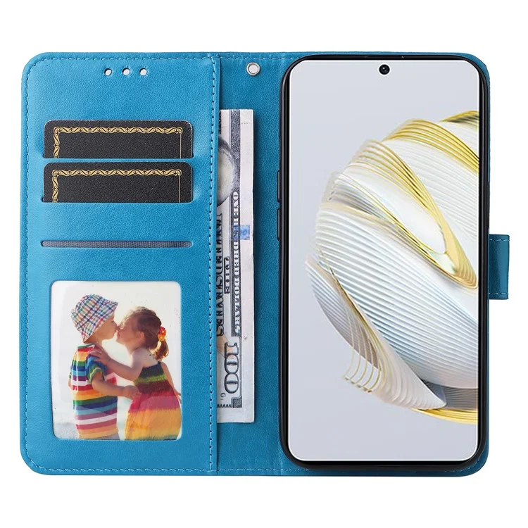 Para Huawei nova 10 SE 4G Funda de teléfono con estampado de girasol de cuero PU con soporte y cierre magnético - Azul