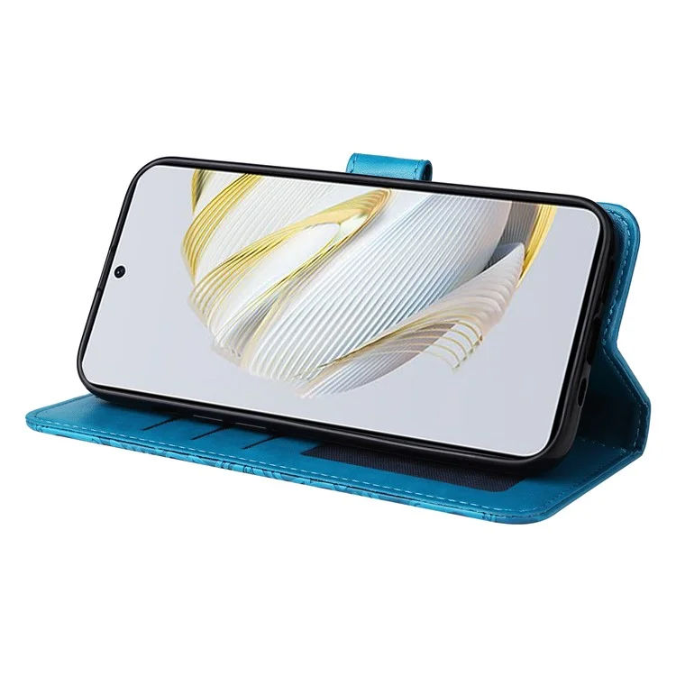 Para Huawei nova 10 SE 4G Funda de teléfono con estampado de girasol de cuero PU con soporte y cierre magnético - Azul