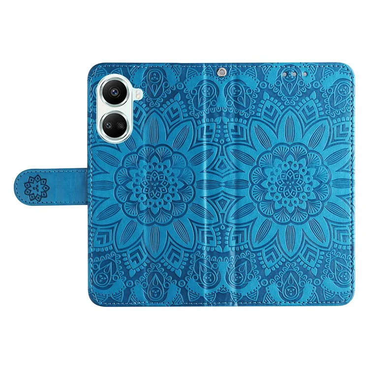 Para Huawei nova 10 SE 4G Funda de teléfono con estampado de girasol de cuero PU con soporte y cierre magnético - Azul