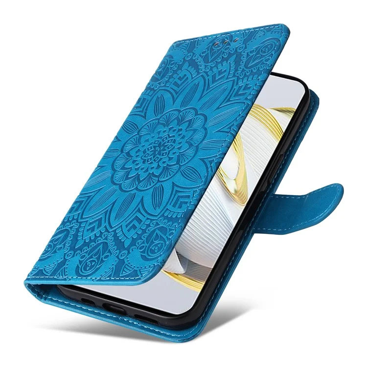 Para Huawei nova 10 SE 4G Funda de teléfono con estampado de girasol de cuero PU con soporte y cierre magnético - Azul