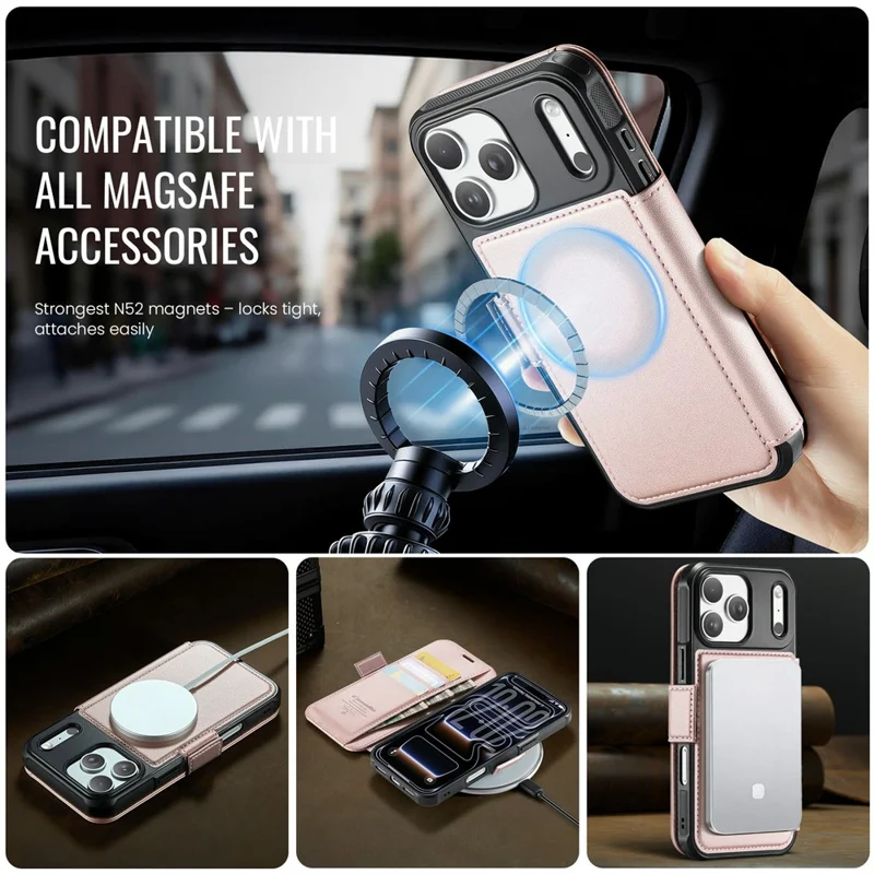 CASEME 053 para iPhone 17 Pro Max Funda Magnética con Bloqueo RFID, Cartera de Cuero Plegable - Dorado Champán