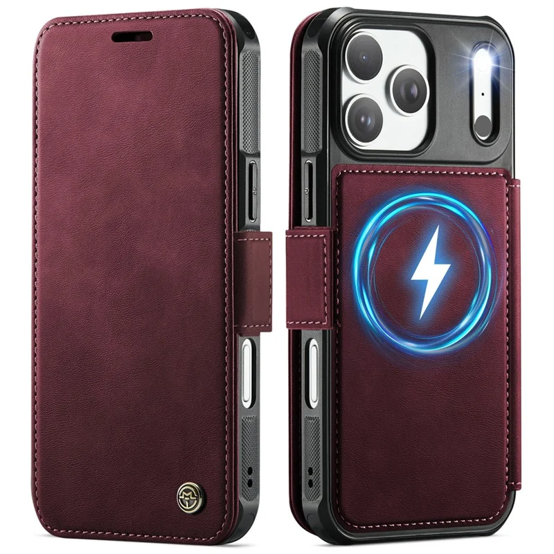CASEME 053 para iPhone 17 Pro Max Funda Magnética con Bloqueo RFID, Funda Tipo Cartera de Cuero, Cubierta para Teléfono - Rojo