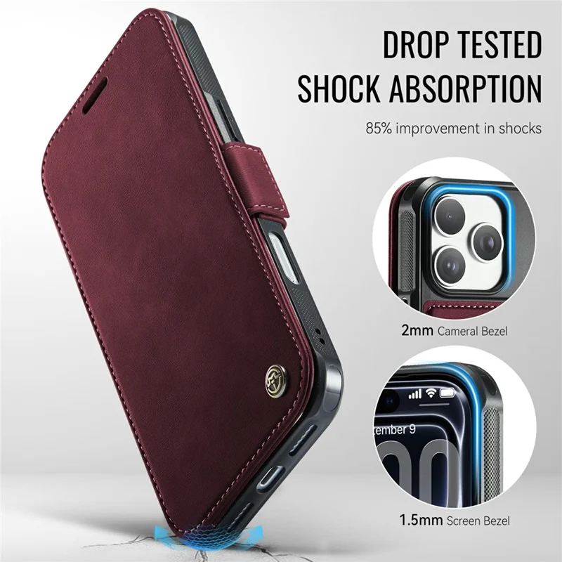 CASEME 053 para iPhone 17 Pro Max Funda Magnética con Bloqueo RFID, Funda Tipo Cartera de Cuero, Cubierta para Teléfono - Rojo