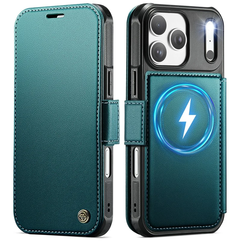 CASEME 053 para iPhone 17 Pro Max Funda Magnética con Bloqueo RFID, Cartera de Cuero, Funda Abatible - Azul Verde