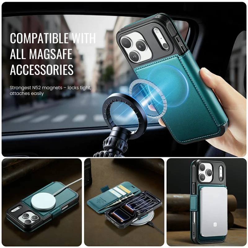 CASEME 053 para iPhone 17 Pro Max Funda Magnética con Bloqueo RFID, Cartera de Cuero, Funda Abatible - Azul Verde
