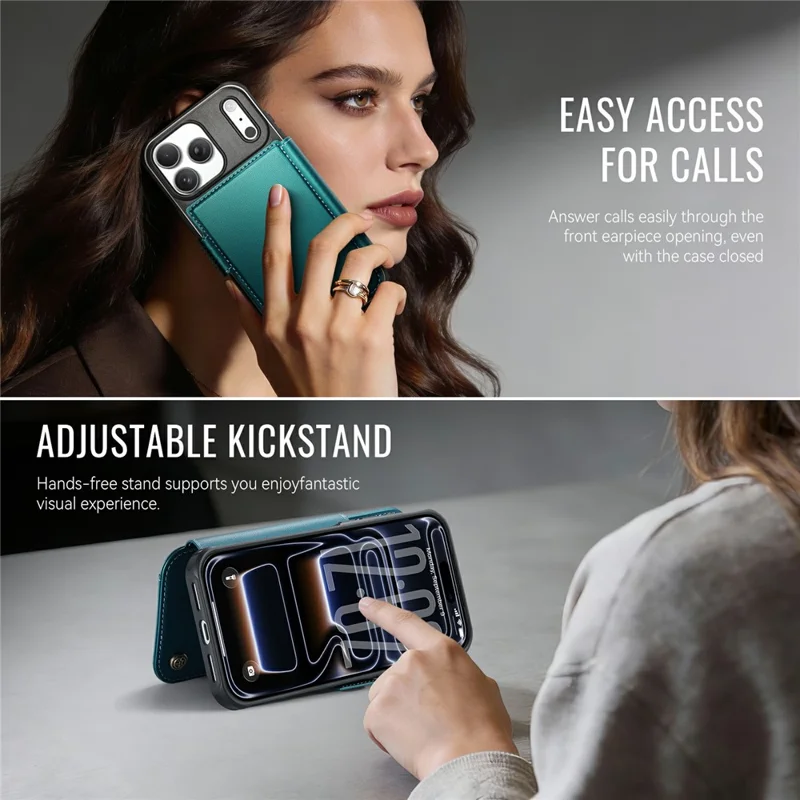 CASEME 053 para iPhone 17 Pro Max Funda Magnética con Bloqueo RFID, Cartera de Cuero, Funda Abatible - Azul Verde