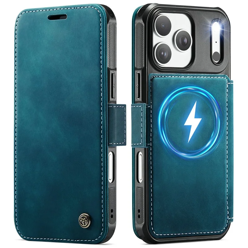 CASEME 053 para iPhone 17 Pro Max Funda Magnética con Bloqueo RFID, Funda Tipo Cartera de Cuero - Azul Retro