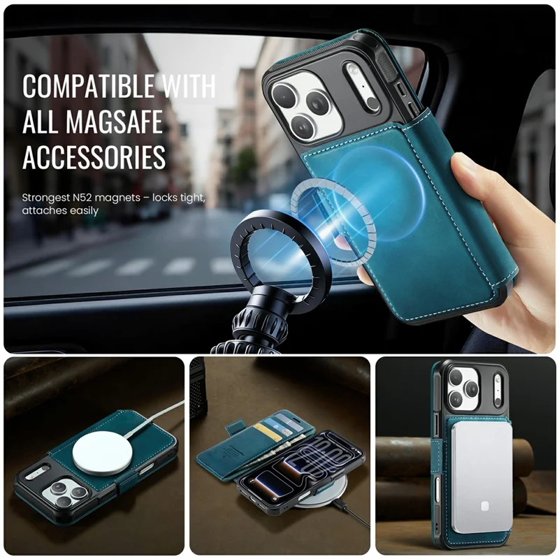 CASEME 053 para iPhone 17 Pro Max Funda Magnética con Bloqueo RFID, Funda Tipo Cartera de Cuero - Azul Retro