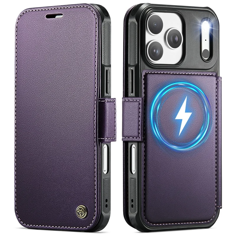 CASEME 053 para iPhone 17 Pro Max Funda Magnética con Bloqueo RFID, Cartera de Cuero Plegable para Teléfono - Morado