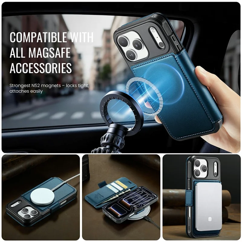 CASEME 053 para iPhone 17 Pro Max Funda Magnética con Bloqueo RFID, Cartera de Cuero Plegable - Azul