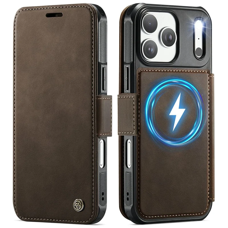 CASEME 053 para iPhone 17 Pro Max Funda Magnética con Bloqueo RFID, Funda Tipo Cartera de Cuero para Teléfono - Café