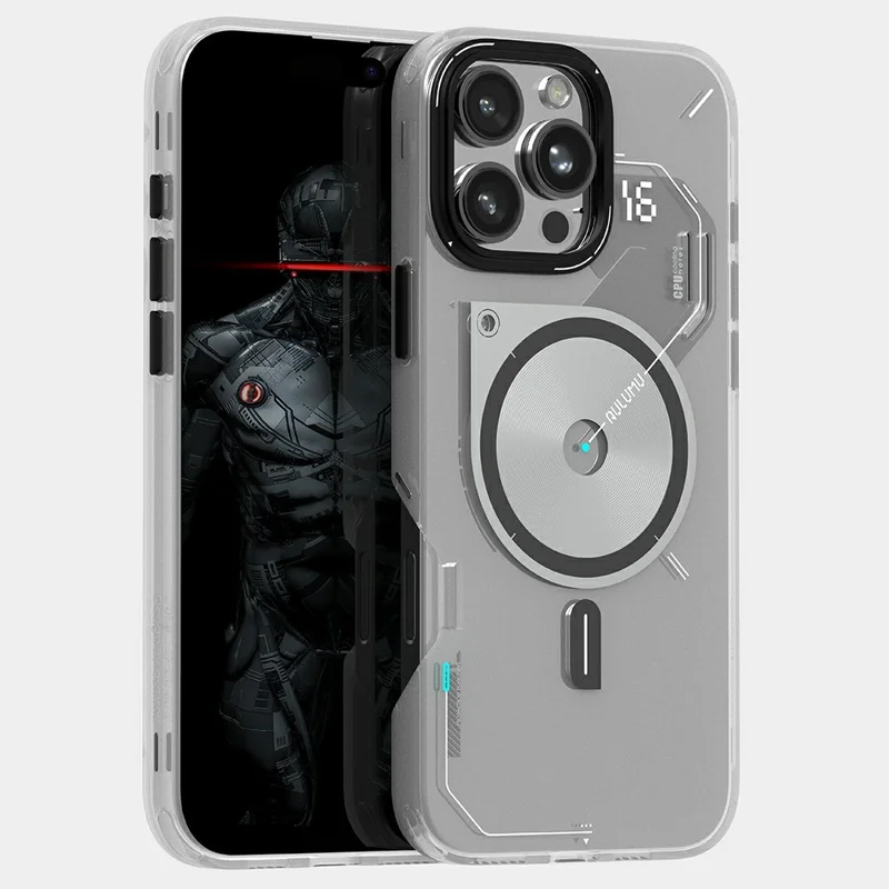 AULUMU A17 pour iPhone 16 Pro Coque Magnétique avec Design Lumineux dans le Noir, Housse en TPU IMD - Blanc
