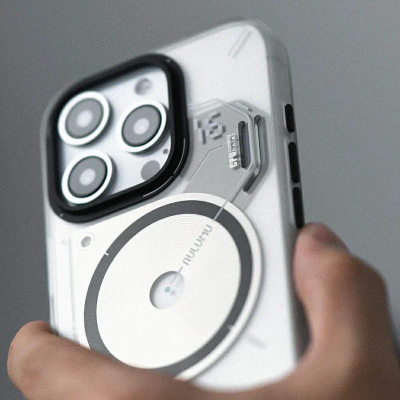 AULUMU A17 pour iPhone 16 Pro Coque Magnétique avec Design Lumineux dans le Noir, Housse en TPU IMD - Blanc